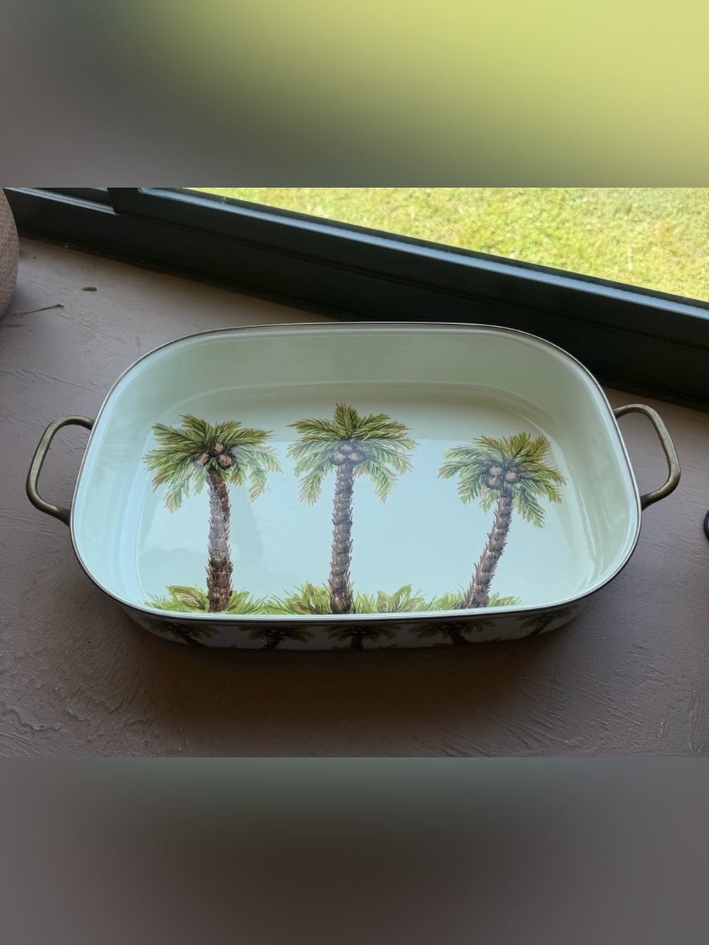 Vintage Tabletops Unlimited Palm Grove Porcelain Enamel Palm Trees Roasting Pan